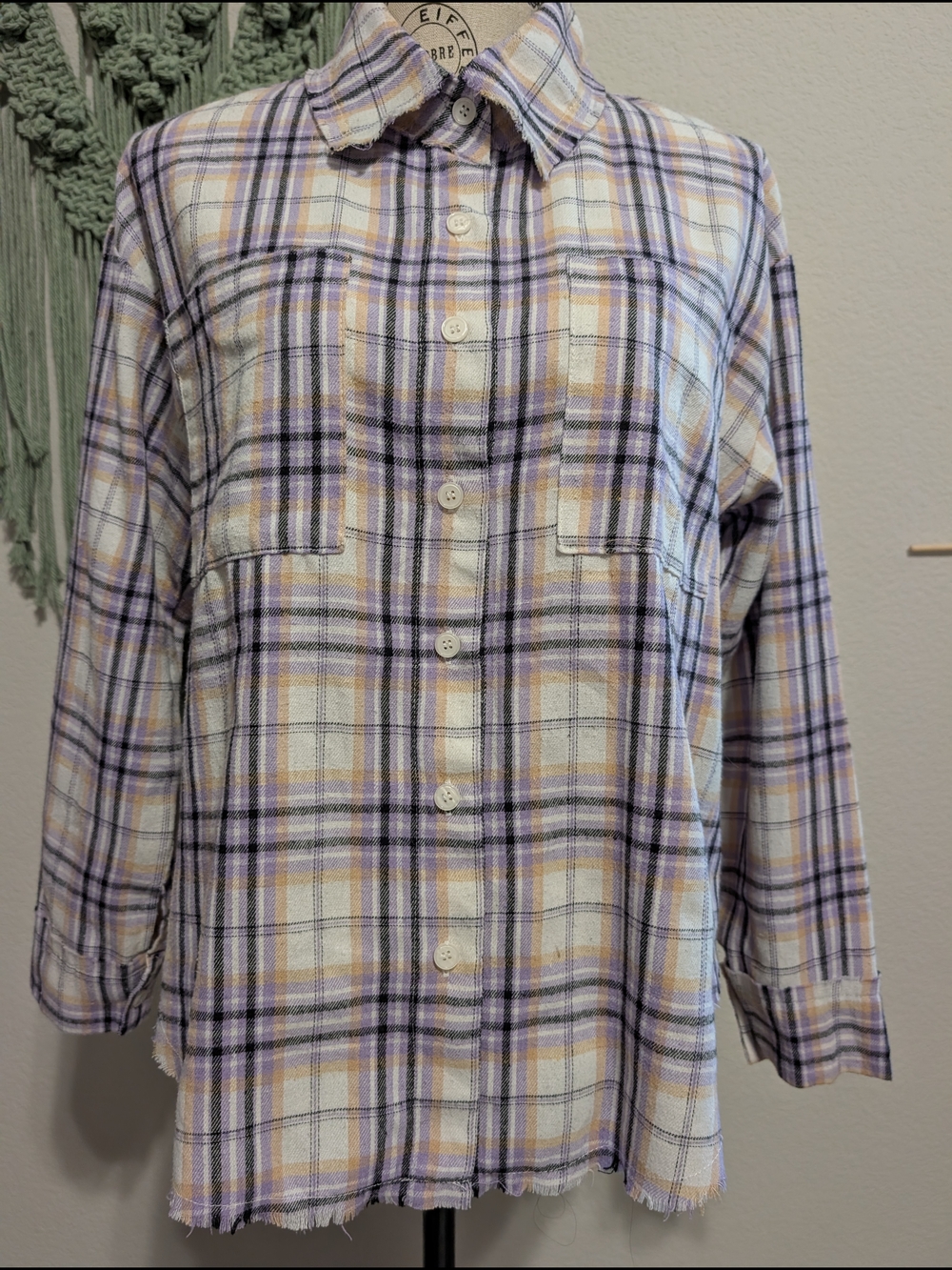 Everet Pastel Plaid Raw Hem Button-Up Shirt